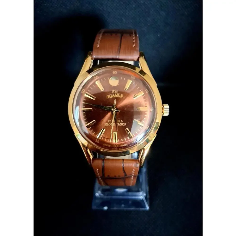 Vintage Roamer Men's Leather Mechanical Watch‎ RARE